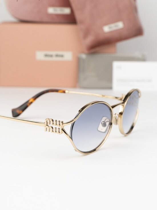 Miu Miu Women Sunglasses Gold Blue Gradient Clear Oval MU52YS ZVN80O BRAND NEW main image 6